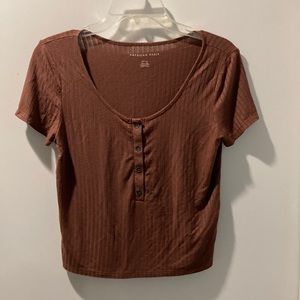 American Eagle ribbed crop Henley brown